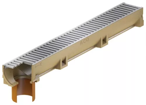 Euroline goot +verzinkt stalen sleufrooster+uitloop 1m