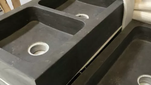 Hardsteen spoelbak dubbel gefrijnde voorkant, gefrijnd