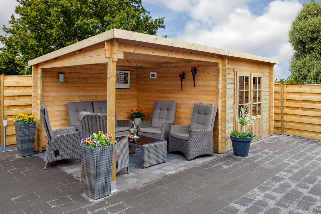 Blokhut - Tuinhuis 28mm Chappo met overkapping