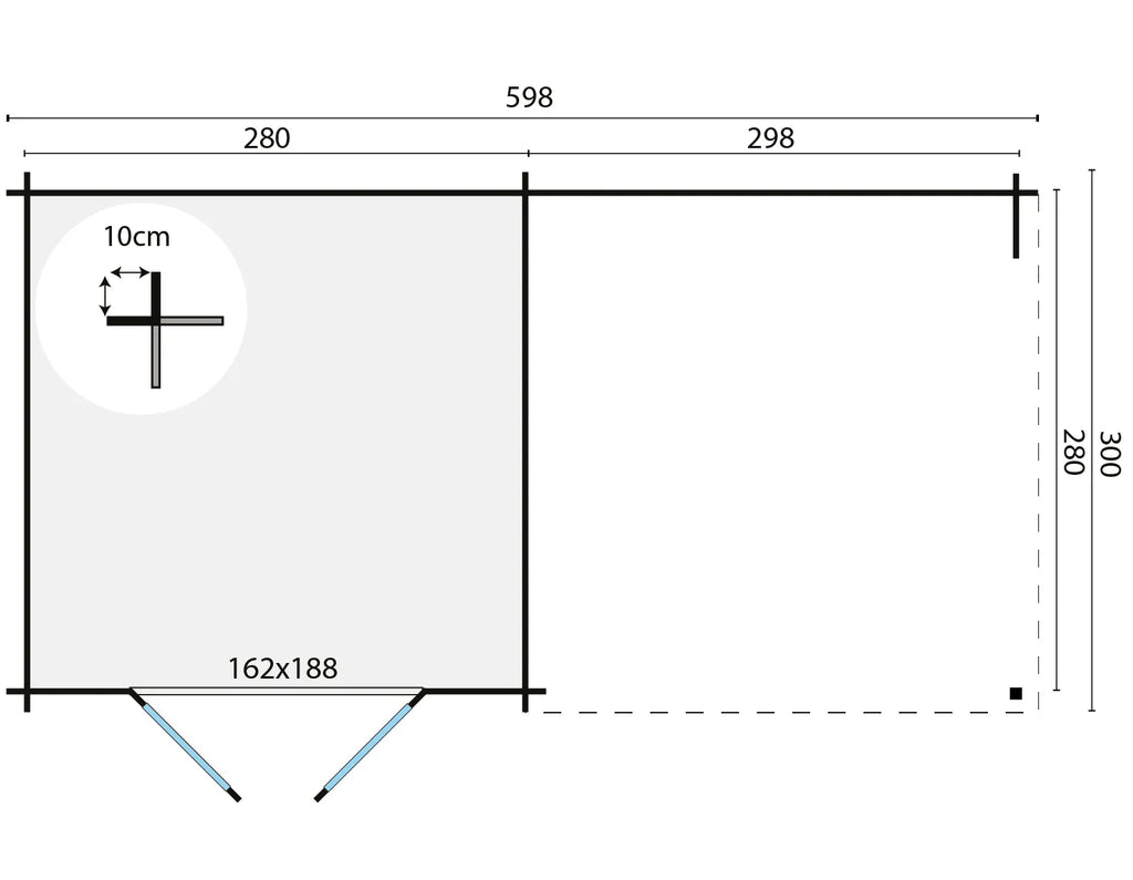 Blokhut - Tuinhuis 28mm Chappo met overkapping