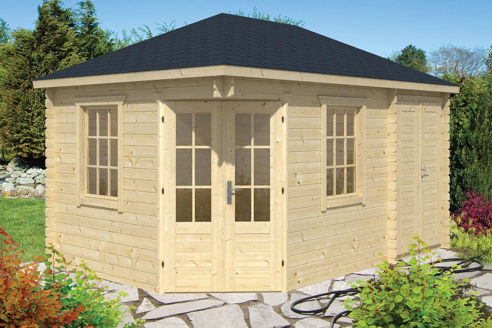 Blokhut - Tuinhuis 28mm Sigrid met aanbouw